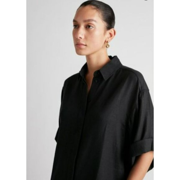 NEW Camilla And Marc Anneli Shirt Dress Women's Size 10 Black Mini Relaxed Linen - Picture 4 of 5